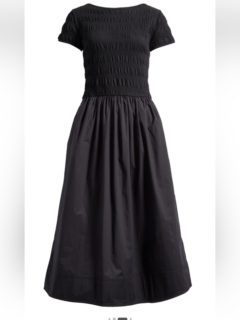 All:Row smocked cotton Black Shirred Bodice Midi Dress S